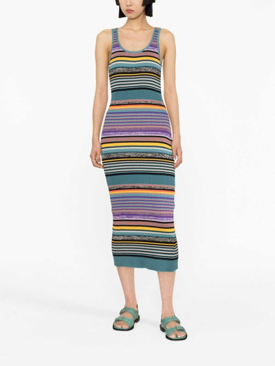 Shop Ps By Paul Smith Striped Midi Dress In Multicolour