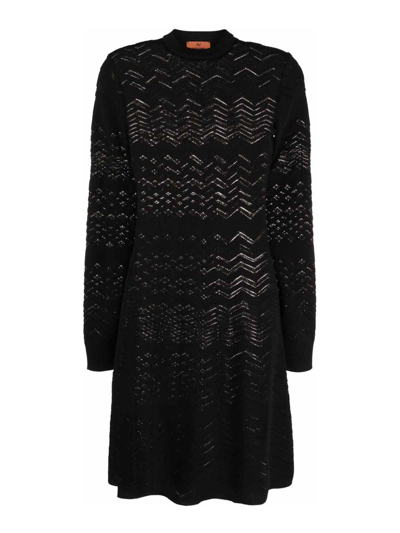 Shop Missoni Chevron Wool Blend Short Dress In Black