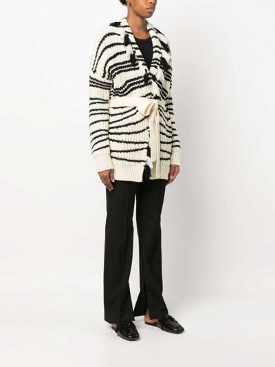Shop Forte Forte Long Sustainable Wool Intarsia Cardigan In Black