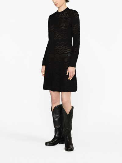 Shop Missoni Chevron Wool Blend Short Dress In Black