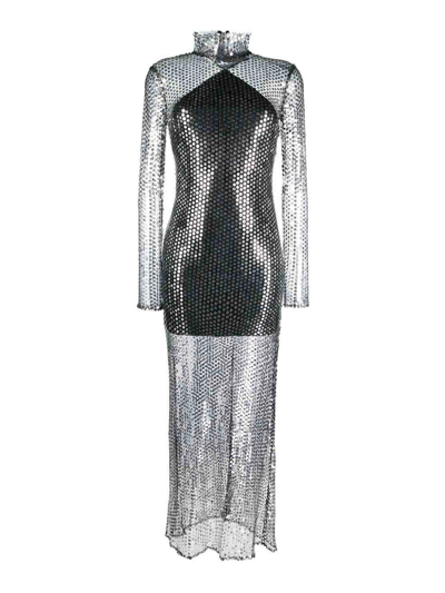 Shop Taller Marmo Tina Transparent  Long Dress With Sequins In Silver