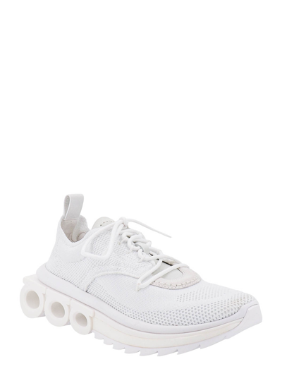Ferragamo Nima Leather-trimmed Mesh Sneakers In Blanco
