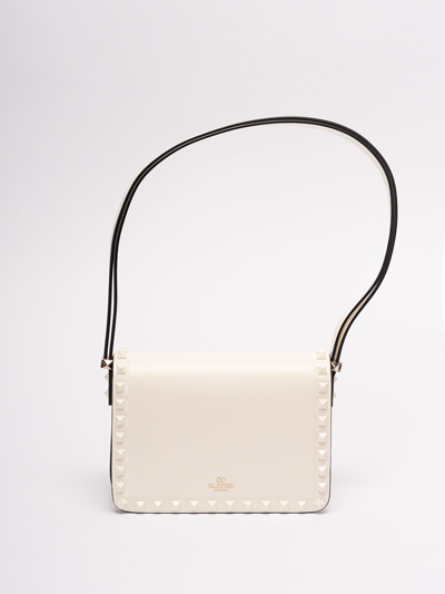 Shop Valentino `rockstud` Small Leather Shoulder Bag In White