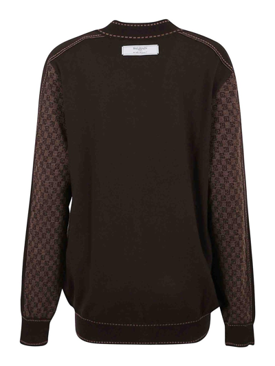 Shop Balmain Mini Monogram Jacquard Knitted Pullover In Brown