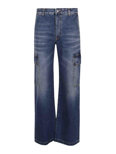 Shop Stella Mccartney Blue Denim Straight Cargo Jeans In Azul