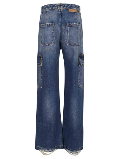 Stella Mccartney Blue Denim Straight Cargo Jeans In Azul