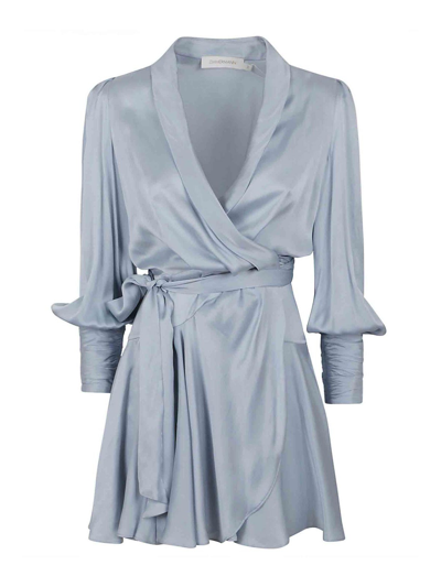 Shop Zimmermann Silk Wrap Mini Dress In Blue