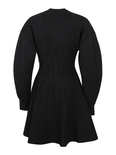 Alexander Mcqueen Paneled Wool-blend Mini Dress In Black