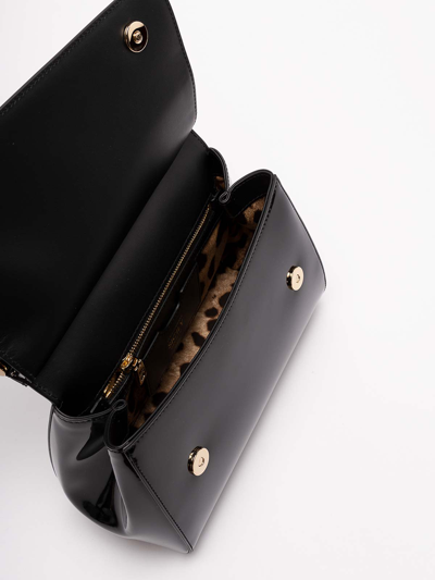 Shop Dolce & Gabbana Polished Leather Medium `sicily` Bag In Black