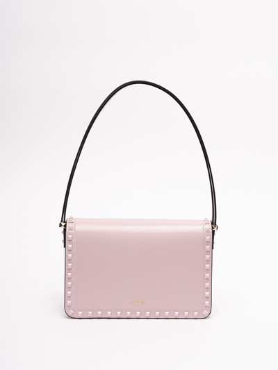 Shop Valentino `rockstud` Leather Shoulder Bag In Silver