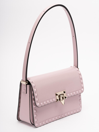 Shop Valentino `rockstud` Leather Shoulder Bag In Silver