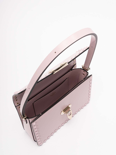 Shop Valentino `rockstud` Leather Shoulder Bag In Silver