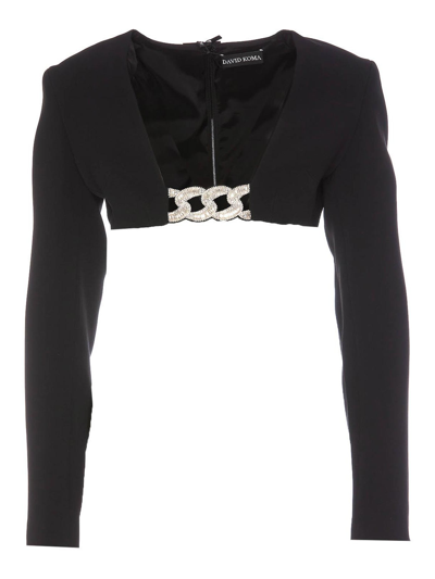 David Koma Top '3d Crystal Chain And Square Neck' In Negro