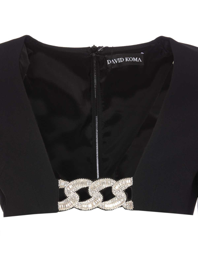 David Koma Top '3d Crystal Chain And Square Neck' In Negro