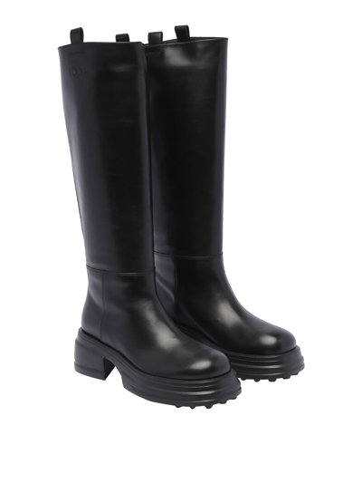 Tod's Platform Leather Boots In Negro