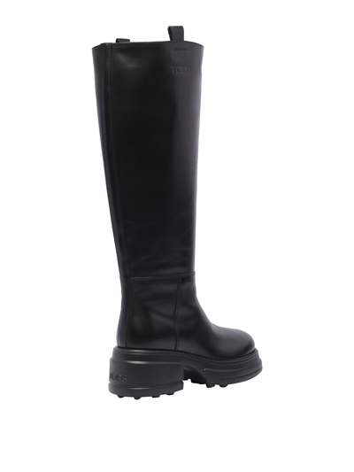Tod's Platform Leather Boots In Negro
