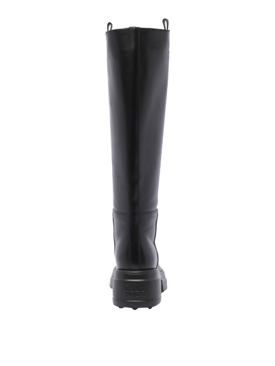 Tod's Platform Leather Boots In Negro