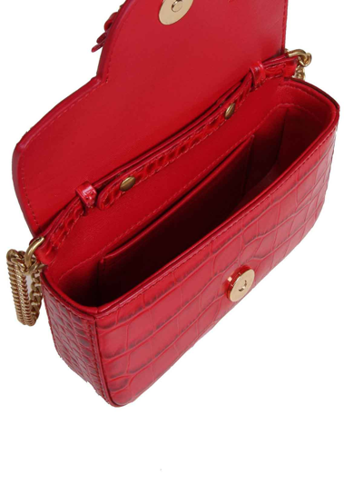 Shop Balmain B-buzz Mini Bag In Red Croco Print Leather