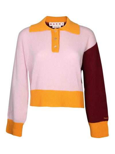 Marni Polo Sweater In Multicolored Cashmere Wool In Blue