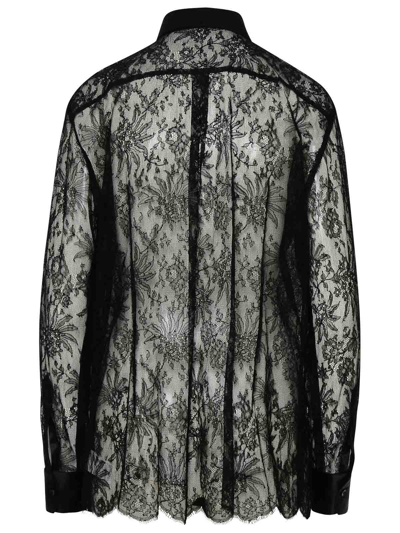 Dolce & Gabbana Chantilly Lace Satin Trim Button Down Shirt In Black