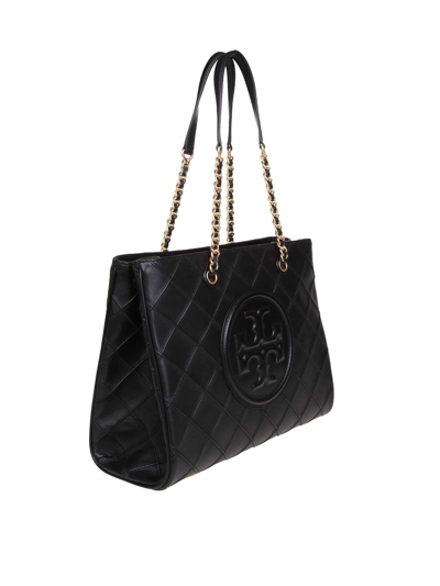 Shop Tory Burch Fleming Shopping Bag In Quilted Leather In Black