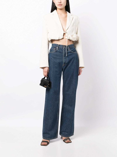 Jacquemus Croissant Cropped Linen-blend Jacket In Beige