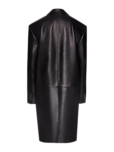 Shop Magda Butrym Oversized Classic Midi Leather Coat In Beige