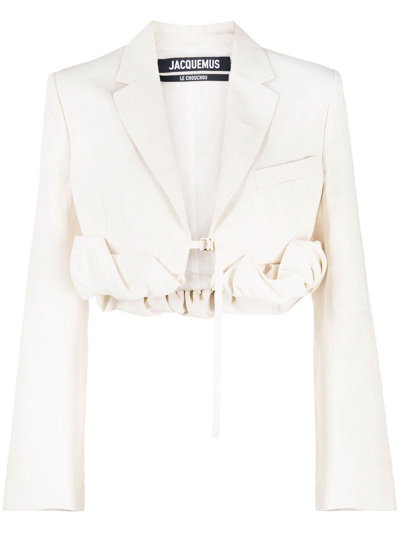 Jacquemus Croissant Cropped Linen-blend Jacket In Beige