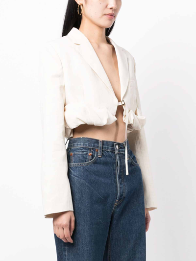 Jacquemus Croissant Cropped Linen-blend Jacket In Beige