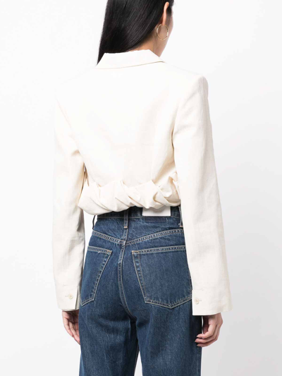 Jacquemus Croissant Cropped Linen-blend Jacket In Beige