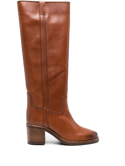Shop Isabel Marant Étoile Seenia Leather Boots In Beige