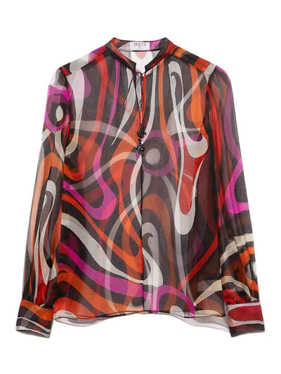 Shop Emilio Pucci Wave-print Silk Blouse In Multicolour