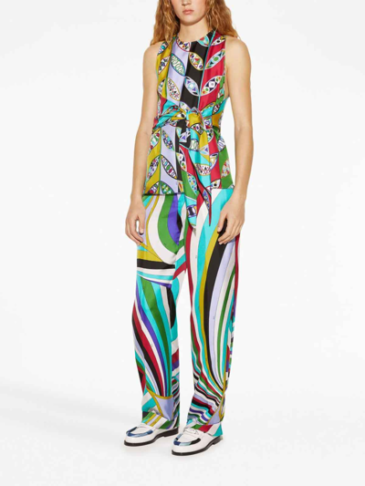 Shop Emilio Pucci Girandole Print Sleeveless Silk Twill Top In Multicolour