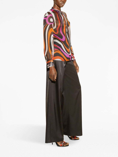 Shop Emilio Pucci Wave-print Silk Blouse In Multicolour