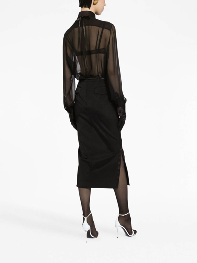 Dolce & Gabbana Satin-lapel Sheer Silk Chiffon Long Coat In Black
