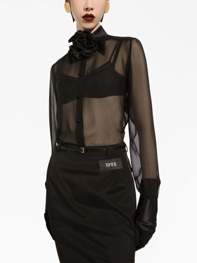 Dolce & Gabbana Satin-lapel Sheer Silk Chiffon Long Coat In Black