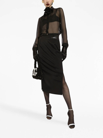 Dolce & Gabbana Satin-lapel Sheer Silk Chiffon Long Coat In Black