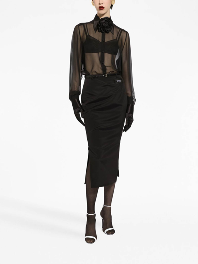 Dolce & Gabbana Satin-lapel Sheer Silk Chiffon Long Coat In Black