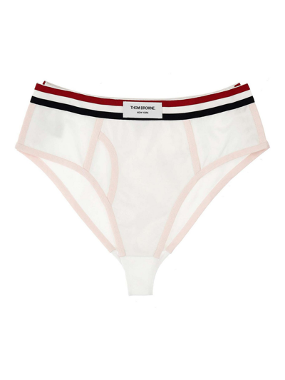 Thom Browne Color-block Briefs With Elastic Waistband And Sheer Panels In White