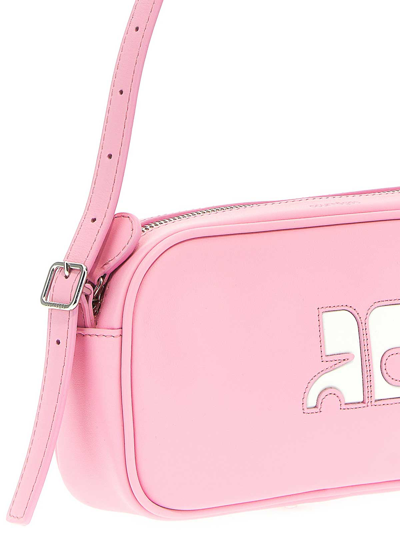 Courrèges Rectangular Cowhide Leather Shoulder Bag With Adjustable Strap In Nude & Neutrals