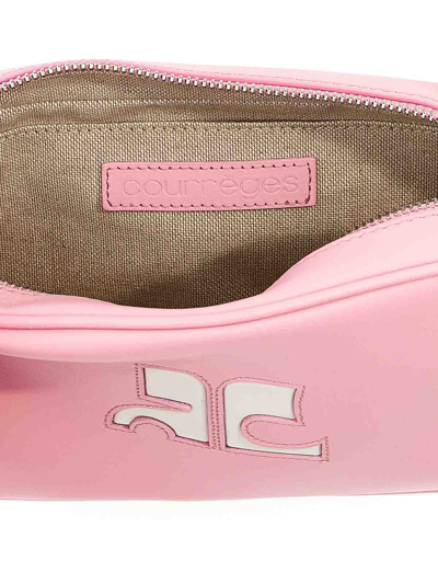 Courrèges Rectangular Cowhide Leather Shoulder Bag With Adjustable Strap In Nude & Neutrals