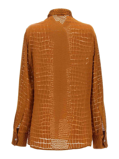 Shop Versace Crocodile Shirt In Brown