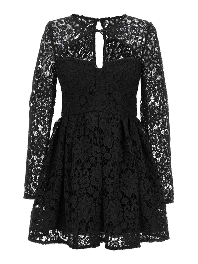 Shop Self-portrait Black Lace Tie-neck Mini Dress