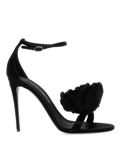 Shop Dolce & Gabbana Keira Satin Heel Sandals In Negro