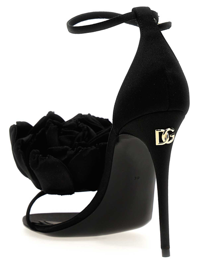 Dolce & Gabbana Keira 105 Satin Bow Sandals In Patent Leather In Negro