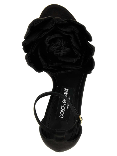 Dolce & Gabbana Keira 105 Satin Bow Sandals In Patent Leather In Negro