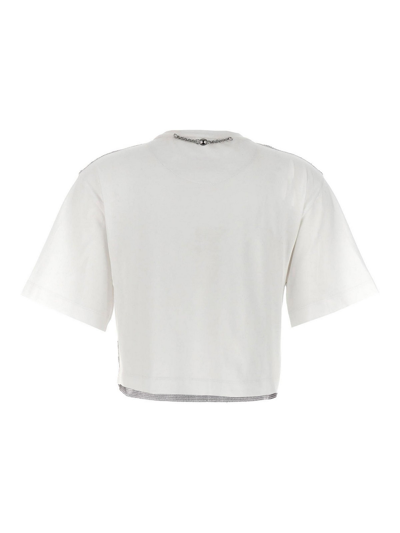 Rabanne Cropped Cotton-jersey And Chainmail T-shirt In Silver