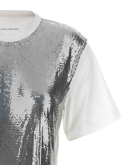 Rabanne Cropped Cotton-jersey And Chainmail T-shirt In Silver