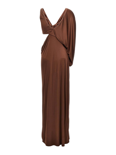 Shop Atlein Draped Dress In Brown