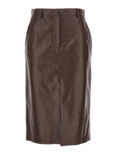 Shop Lanvin Leather Skirt In Brown